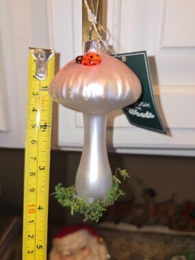 Handblow glass mushroom ornament colorful spotted fungus decor